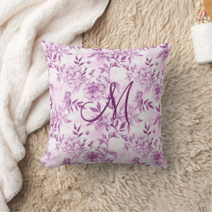 Monogramm-Anfangsbuchstabe Lila Toile Chinoiserie Kissen