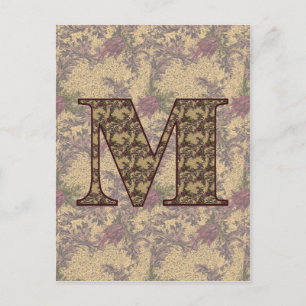 Monogramm Anfangsbuchstabe M Elegant Vintage Blume Postkarte