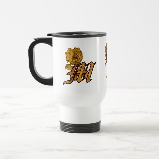Monogramm Anfangsbuchstabe M Elegantes Gold Pfings Reisebecher (Links)