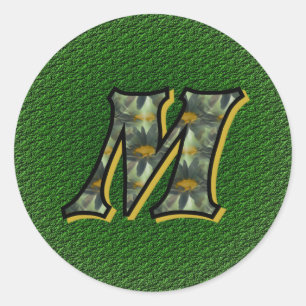 Monogramm Anfangsbuchstabe M Gänseblümchen Blumen  Runder Aufkleber