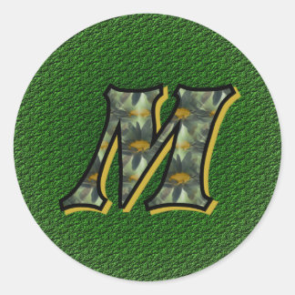 Monogramm Anfangsbuchstabe M Gänseblümchen Blumen Runder Aufkleber