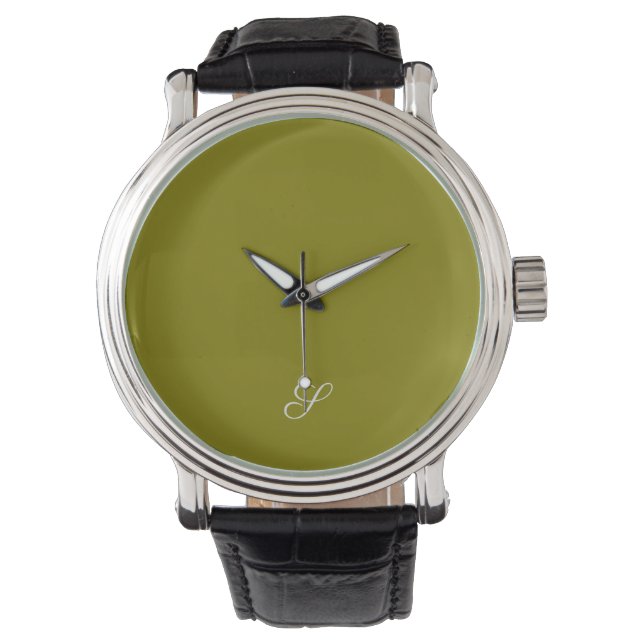 Monogramm Anfangsbuchstabe minimalistisches Salbei Armbanduhr (Vorderseite)