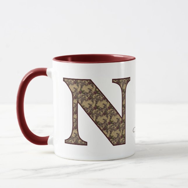 Monogramm Anfangsbuchstabe N Vintage-Blumenmuster  Tasse (Links)