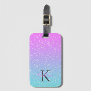 Monogramm Anfangsbuchstabe Name Pink Blau Glitzer Gepäckanhänger