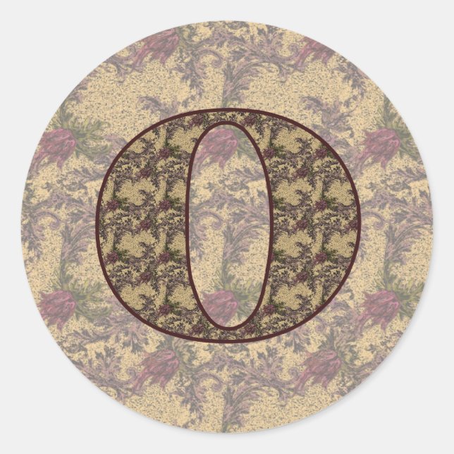 Monogramm Anfangsbuchstabe O Elegant Vintage Blume Runder Aufkleber (Vorderseite)