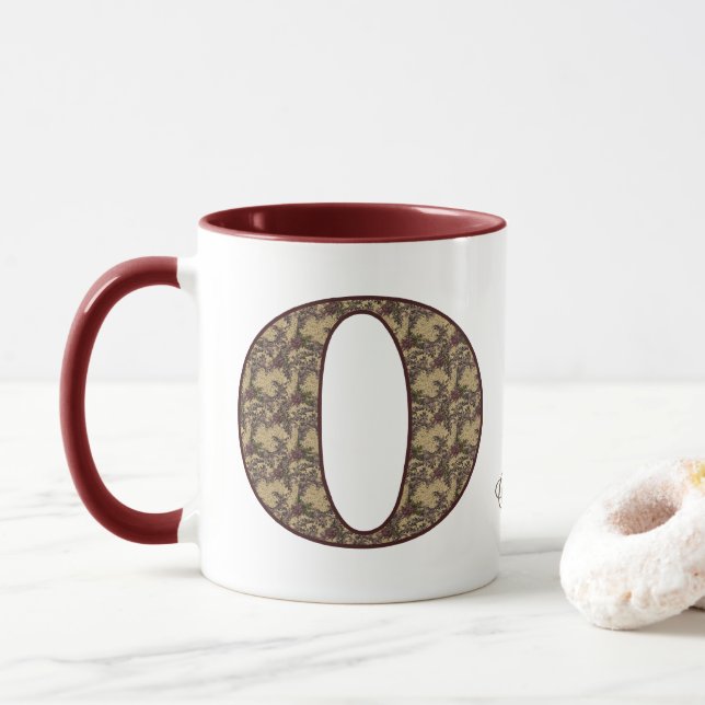 Monogramm Anfangsbuchstabe O Vintage-Blumenmuster  Tasse (Mit Donut)