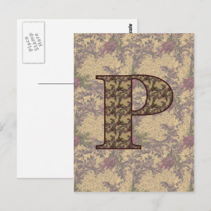Monogramm Anfangsbuchstabe P Elegant Vintage Blume Postkarte
