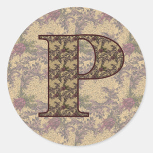 Monogramm Anfangsbuchstabe P Elegantes Vintage-Blu Runder Aufkleber