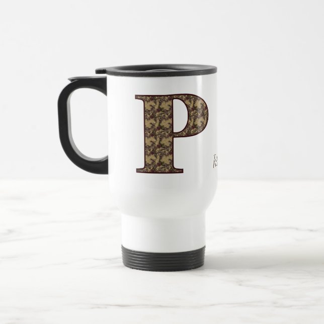 Monogramm Anfangsbuchstabe P Vintage-Blumenmuster  Reisebecher (Links)