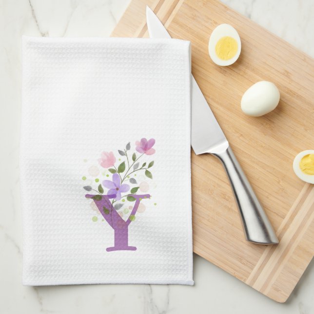 Monogramm Anfangsbuchstabe plus florales Design Geschirrtuch (Viertel Falte)