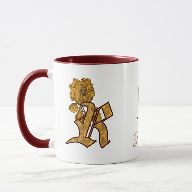 Monogramm Anfangsbuchstabe R Elegantes Gold Pfings Tasse (Links)