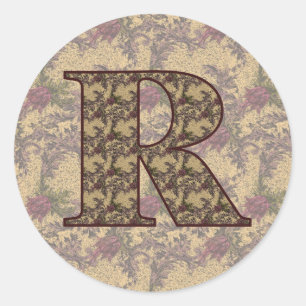 Monogramm Anfangsbuchstabe R Elegantes Vintage-Blu Runder Aufkleber