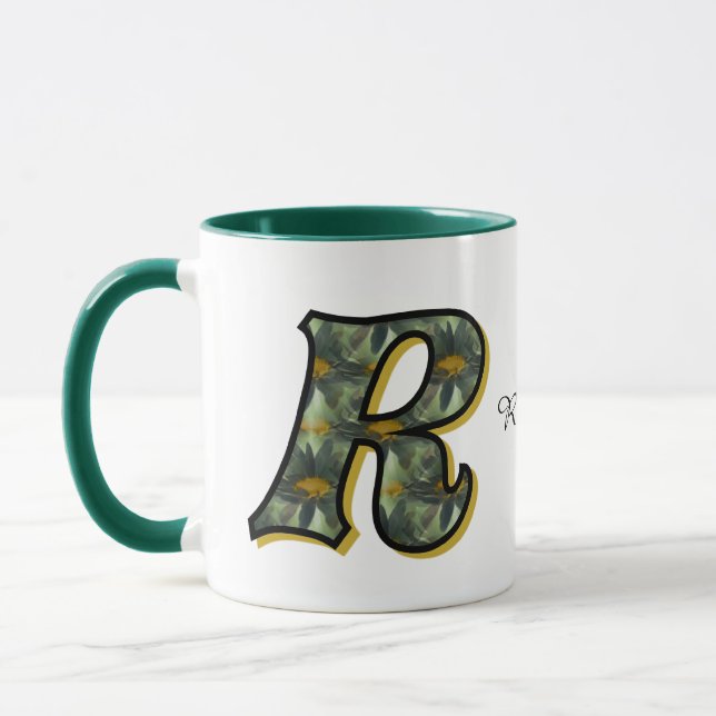 Monogramm Anfangsbuchstabe R Gänseblümchen Blumen  Tasse (Links)