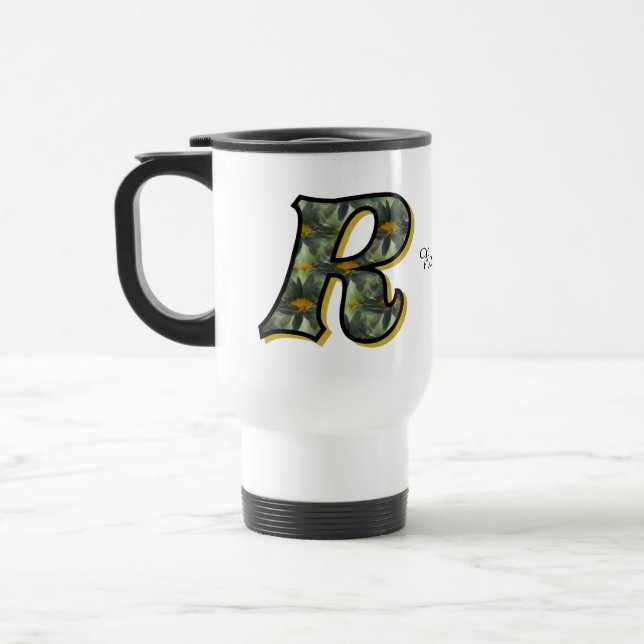 Monogramm Anfangsbuchstabe R Gänseblümchen Florale Reisebecher (Links)