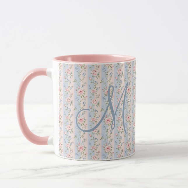 Monogramm Anfangsbuchstabe Rosa Blau Gestreifte Bl Tasse (Links)