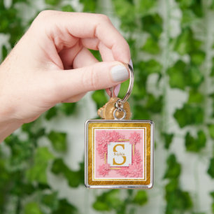 Monogramm Anfangsbuchstabe "S" Blumen - Rosa Rosen Schlüsselanhänger