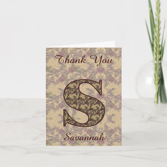 Monogramm Anfangsbuchstabe S Elegant Vintage Blume Dankeskarte (Vorderseite)