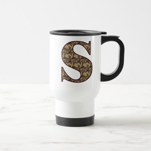 Monogramm Anfangsbuchstabe S Elegantes Vintage-Blu Reisebecher (Rechts)