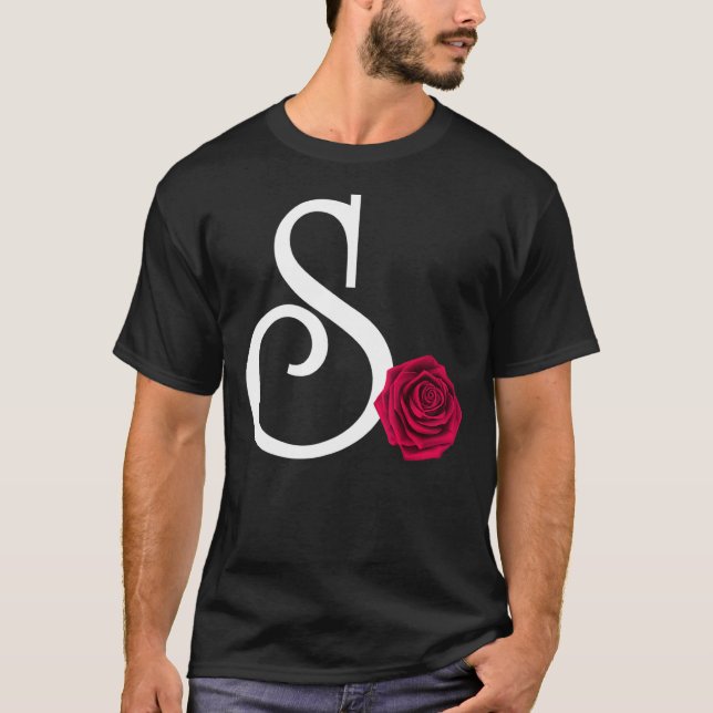 Monogramm Anfangsbuchstabe S mit Rote Rose auf Sch T-Shirt (Vorderseite)