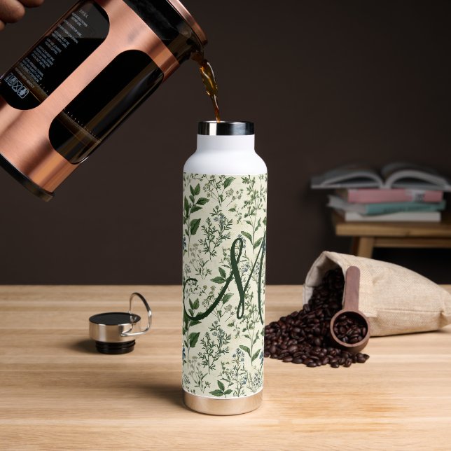 Monogramm Anfangsbuchstabe Sage Grün Botanische Bl Trinkflasche (Kaffee)