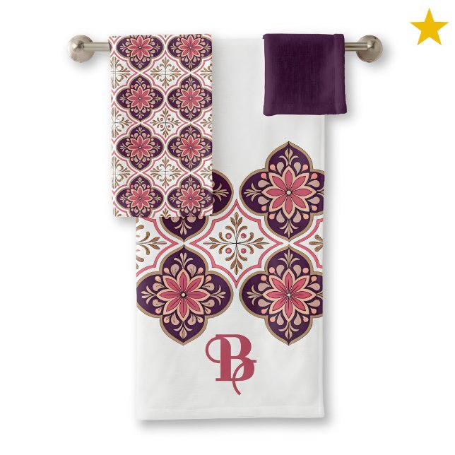 Monogramm Anfangsbuchstabe Spanische Fliesen Blume Badhandtuch Set (Von Creator hochgeladen)