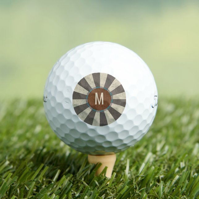 Monogramm Anfangsbuchstabe Vintage Retro Sonnenstr Golfball (Insitu T-Shirt)