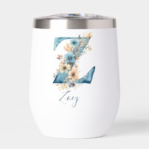 Monogramm Anfangsbuchstabe Z Blau Floral Wasserfar