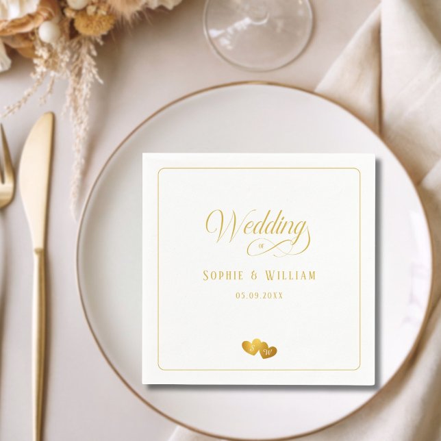 Monogramm Anfangsbuchstaben Golden Hearts Hochzeit Serviette (Monogram Initials Golden Hearts Wedding Napkins)