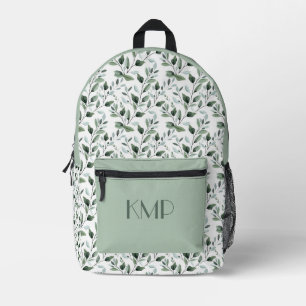 Monogramm Anfangsbuchstaben Grün Blätter Botanisch Bedruckter Rucksack