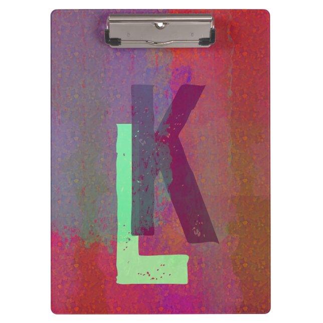 Monogramm Anfangsbuchstaben Grunge Funky Lila Grün Klemmbrett (Vorderseite)