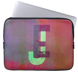 Monogramm Anfangsbuchstaben Grunge Funky Lila Grün Laptopschutzhülle
