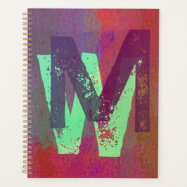 Monogramm Anfangsbuchstaben Grunge Funky Lila Grün Planer