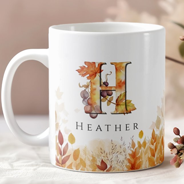 Monogramm Anfangsbuchstaben H Herbstleaves Kaffeetasse (Von Creator hochgeladen)