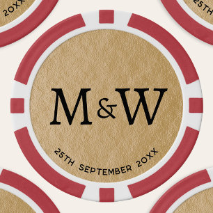 Monogramm Anfangsbuchstaben Hochzeitspaar Gold Pokerchips