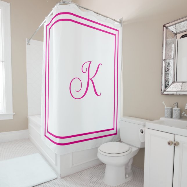 Monogramm Anfangsbuchstaben Hot Pink Weiß Benutzer Duschvorhang (Beispiel)