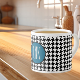Monogramm Anfangsbuchstaben, Houndstooth Ozeanblau Espressotasse