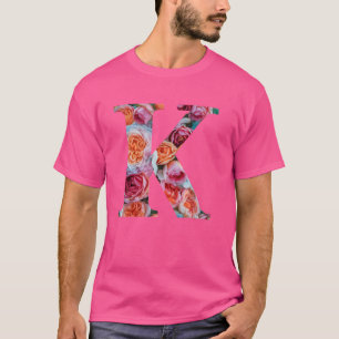 Monogramm Anfangsbuchstaben K-Blume Muster farbig T-Shirt