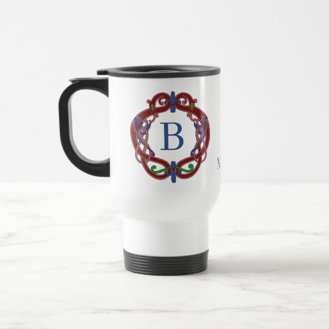 Monogramm Anfangsbuchstaben Name keltisches Design Reisebecher (Links)