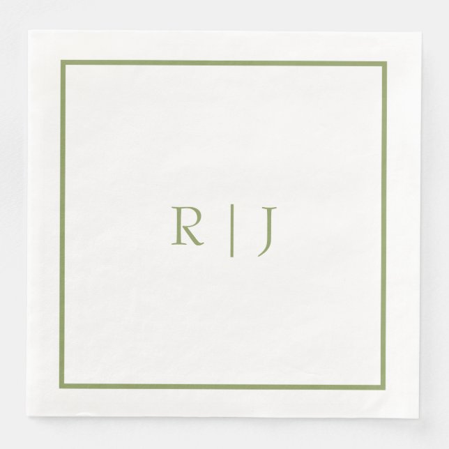 Monogramm Anfangsbuchstaben Name Moosgrün Moderne  Serviette (Vorderseite)