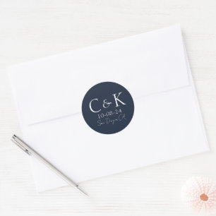 Monogramm Anfangsbuchstaben Navy Blau Hochzeit Runder Aufkleber