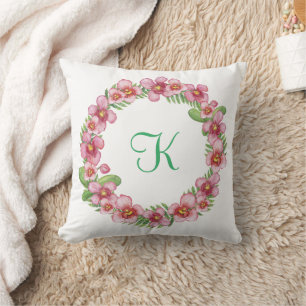 Monogramm Anfangsbuchstaben Trend Pink Grün Floral Kissen