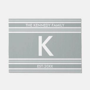 Monogramm-Anfangsfamilienname-graues Weiß-Streife Fußmatte