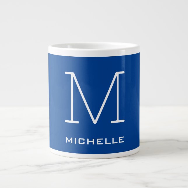 Monogramm Anfangsname Deep Blue Eindeutige Minimal Jumbo-Tasse (Vorderseite)