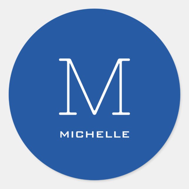 Monogramm Anfangsname Deep Blue Eindeutige Minimal Runder Aufkleber (Vorderseite)
