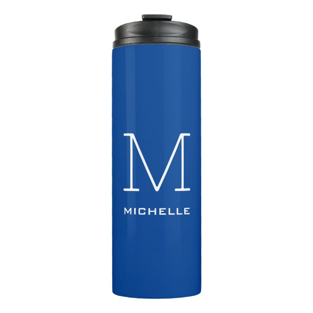 Monogramm Anfangsname Deep Blue Eindeutige Minimal Thermosbecher (Vorderseite)