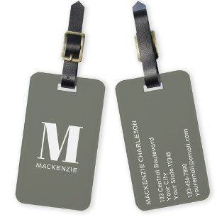 Monogramm Anfangsname Einfache Seite Grün Gepäckanhänger