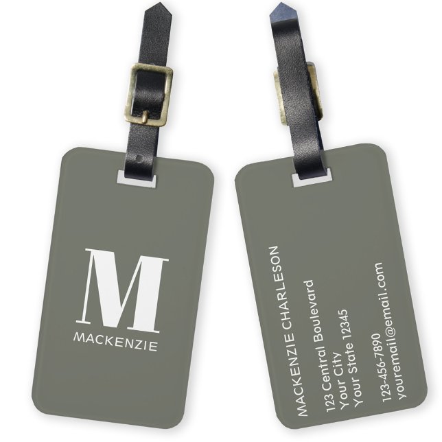 Monogramm Anfangsname Einfache Seite Grün Gepäckanhänger (Monogram initial custom name modern personalized minimalist luggage tag
)
