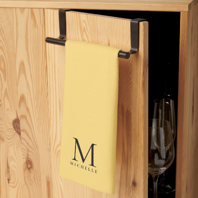 Monogramm Anfangsname elegant Schwarz und Gold Geschirrtuch (Drittel gefaltet)