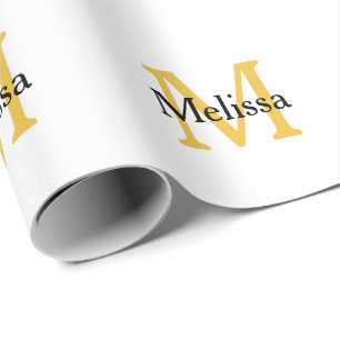 Monogramm Anfangsname Gold Schwarz-weiß Geschenkpapier