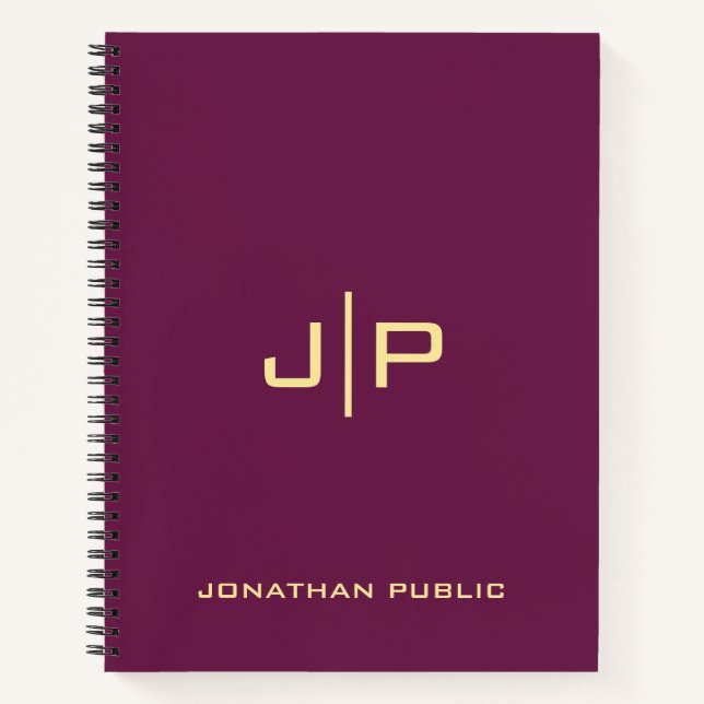 Monogramm Anfangsname Gold und Bordeaux-Vorlage Notizbuch (Vorderseite)